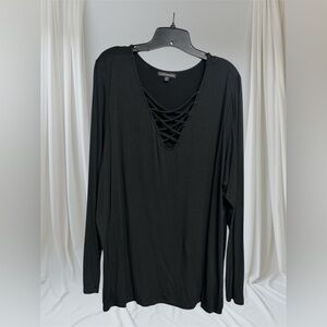 Lane Bryant Black Crisscross Long Sleeve Top